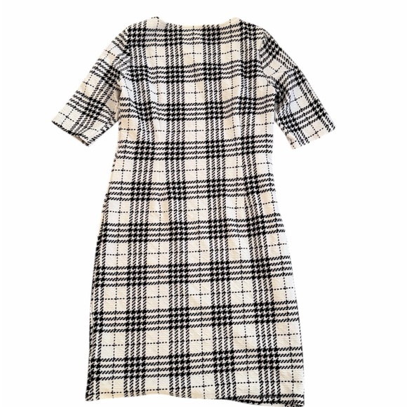Tacera Black and White Houndstooth Plaid Textured Midi Dress - Picture 2 of 2
